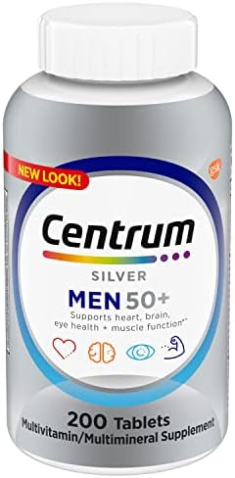 Centrum Silver Men's 50+ Multivitamin with Vitamin D3, B-Vitamins, Zinc for Memory and Cognition - 200 Tablets