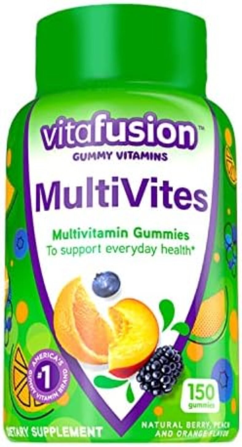 Vitafusion MultiVites Gummy Multivitamins for Adults with 12 Vitamins and Minerals, Berry, Peach and Orange Flavored, America’s Number 1 Gummy Vitamin Brand, 75 Day Supply, 150 Count